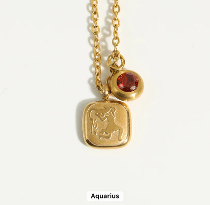 Embossed Cube Zodiac Birthstone Necklace
