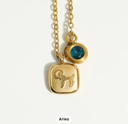 Embossed Cube Zodiac Birthstone Necklace