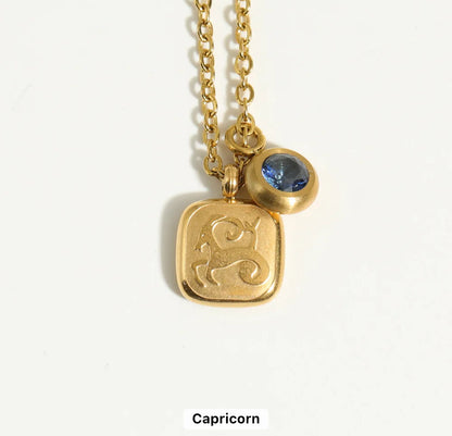 Embossed Cube Zodiac Birthstone Necklace