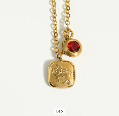 Embossed Cube Zodiac Birthstone Necklace
