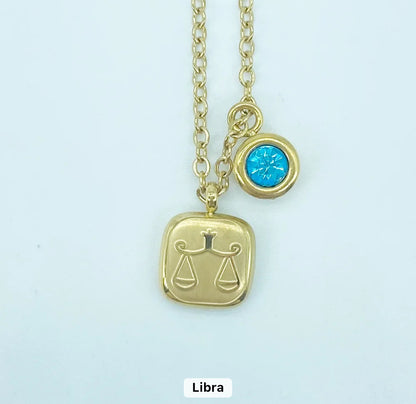 Embossed Cube Zodiac Birthstone Necklace