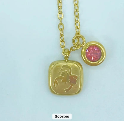 Embossed Cube Zodiac Birthstone Necklace