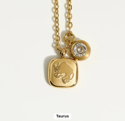 Embossed Cube Zodiac Birthstone Necklace