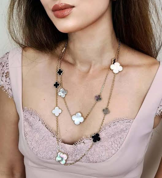 Gold & Multi Pearl & Agate Long Necklace (925, Vermeil)