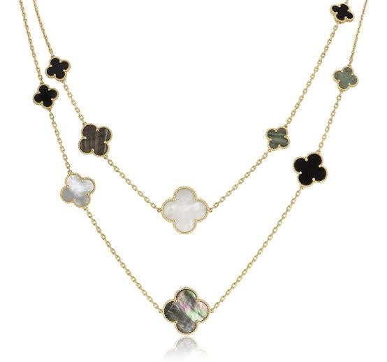 Gold & Multi Pearl & Agate Long Necklace (925, Vermeil)