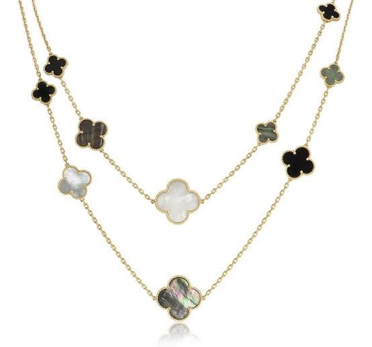 Gold & Multi Pearl & Agate Long Necklace (925, Vermeil)