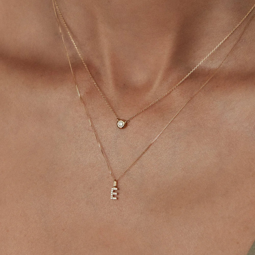 Gold Cutesy Initial Cubic Dangle Necklace (925)