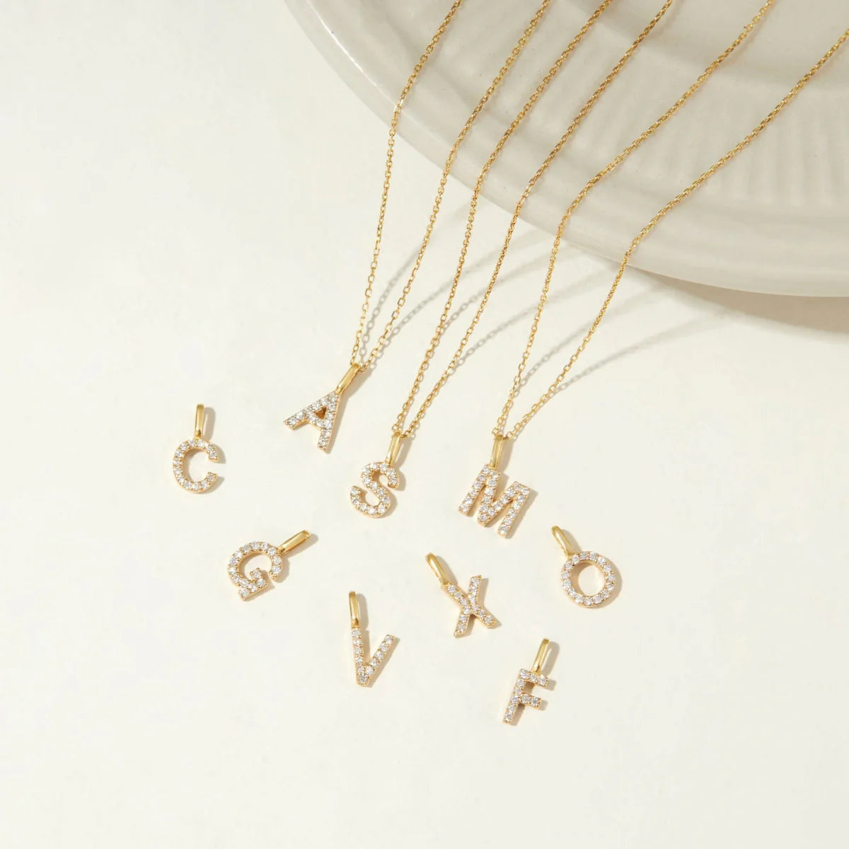 Gold Cutesy Initial Cubic Dangle Necklace (925)