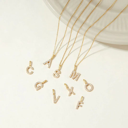 Gold Cutesy Initial Cubic Dangle Necklace (925)