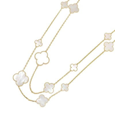 Gold & Pearl Multi Motif Long Clover Necklace (925, Vermeil)