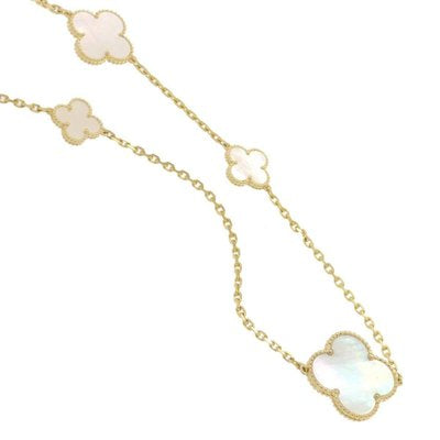 Gold & Pearl Multi Motif Long Clover Necklace (925, Vermeil)