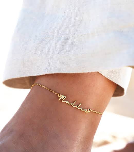Personalised Nameplate Anklet (Gold, Silver, Rose)