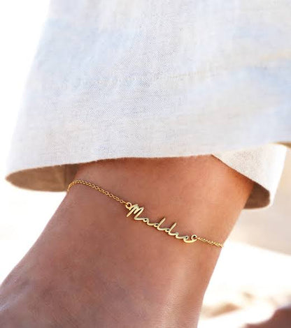Personalised Nameplate Anklet (Gold, Silver, Rose)