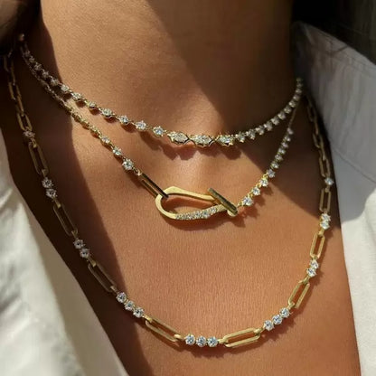 Gold Moissanite Paperclip Luxe Necklace 7TCW & Bracelet (925,Vermeil)
