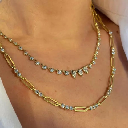 Gold Moissanite Paperclip Luxe Necklace 7TCW & Bracelet (925,Vermeil)