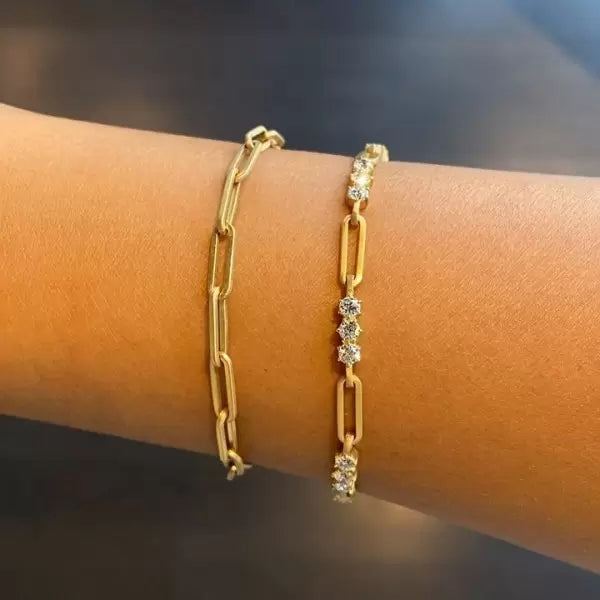 Gold Moissanite Paperclip Luxe Necklace 7TCW & Bracelet (925,Vermeil)