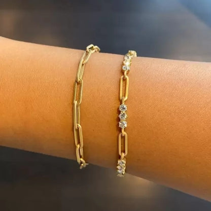 Gold Moissanite Paperclip Luxe Necklace 7TCW & Bracelet (925,Vermeil)