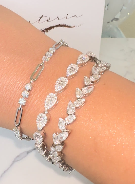 Silver Moissanite Paperclip Luxe Necklace 7TCW & Bracelet (925,Vermeil)