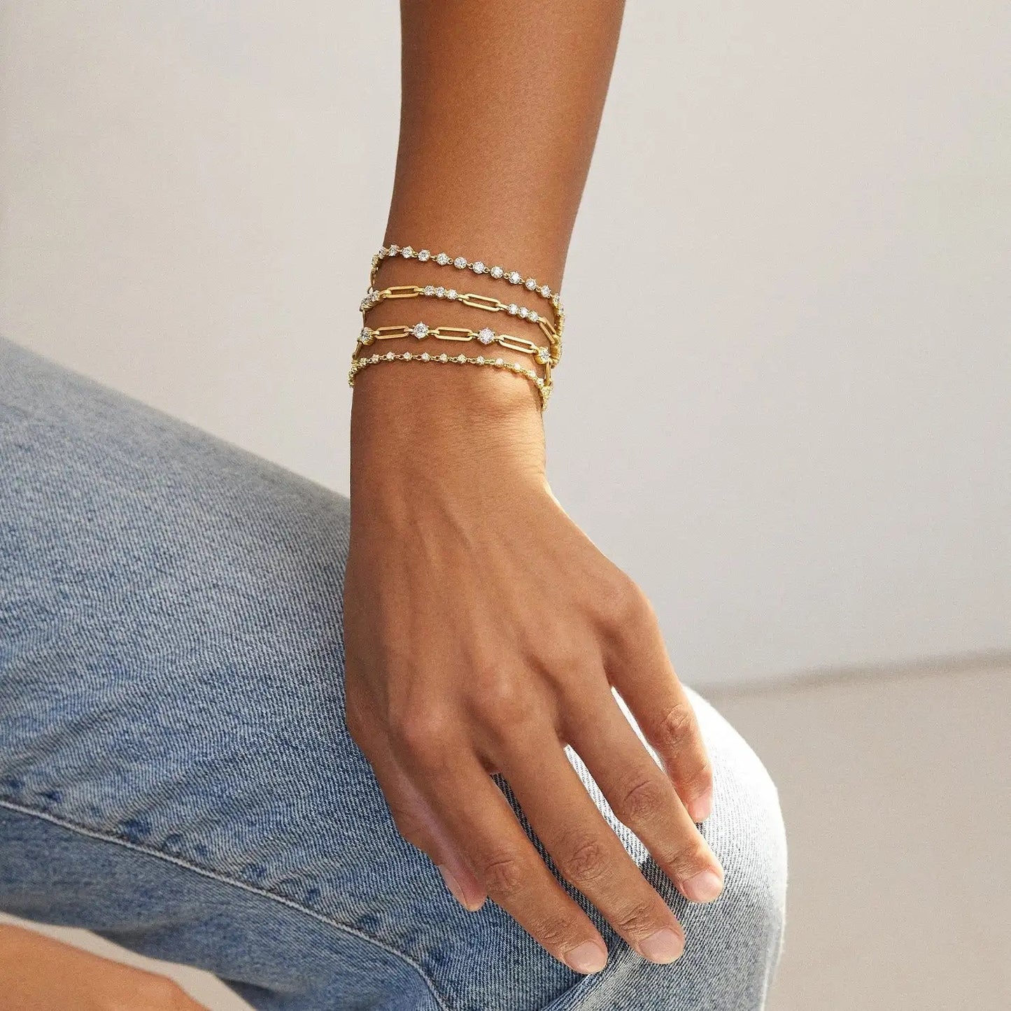 Gold Moissanite Paperclip Luxe Necklace 7TCW & Bracelet (925,Vermeil)