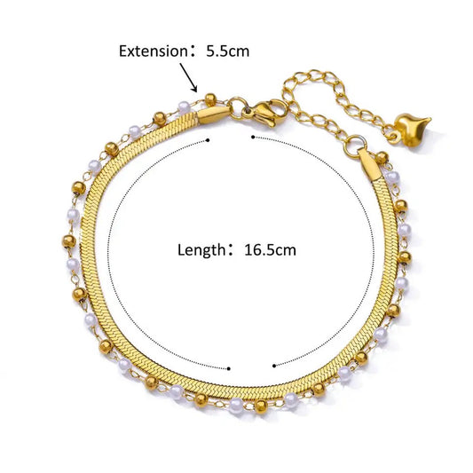Gold Evelyn Herringbone & Pearl Anklet/Bracelet