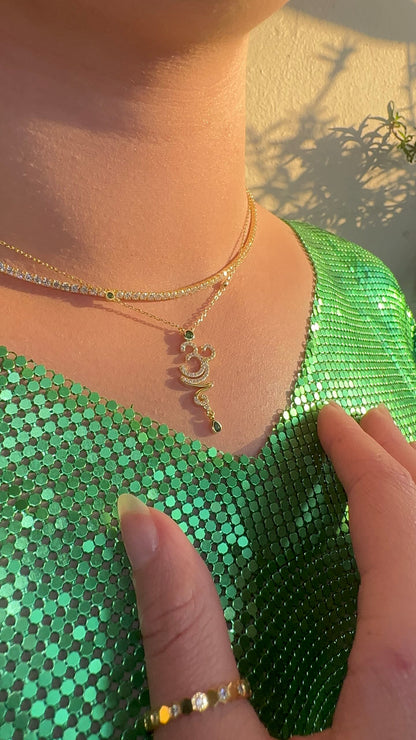 Gold & Green Pave Mystical Aum Necklace