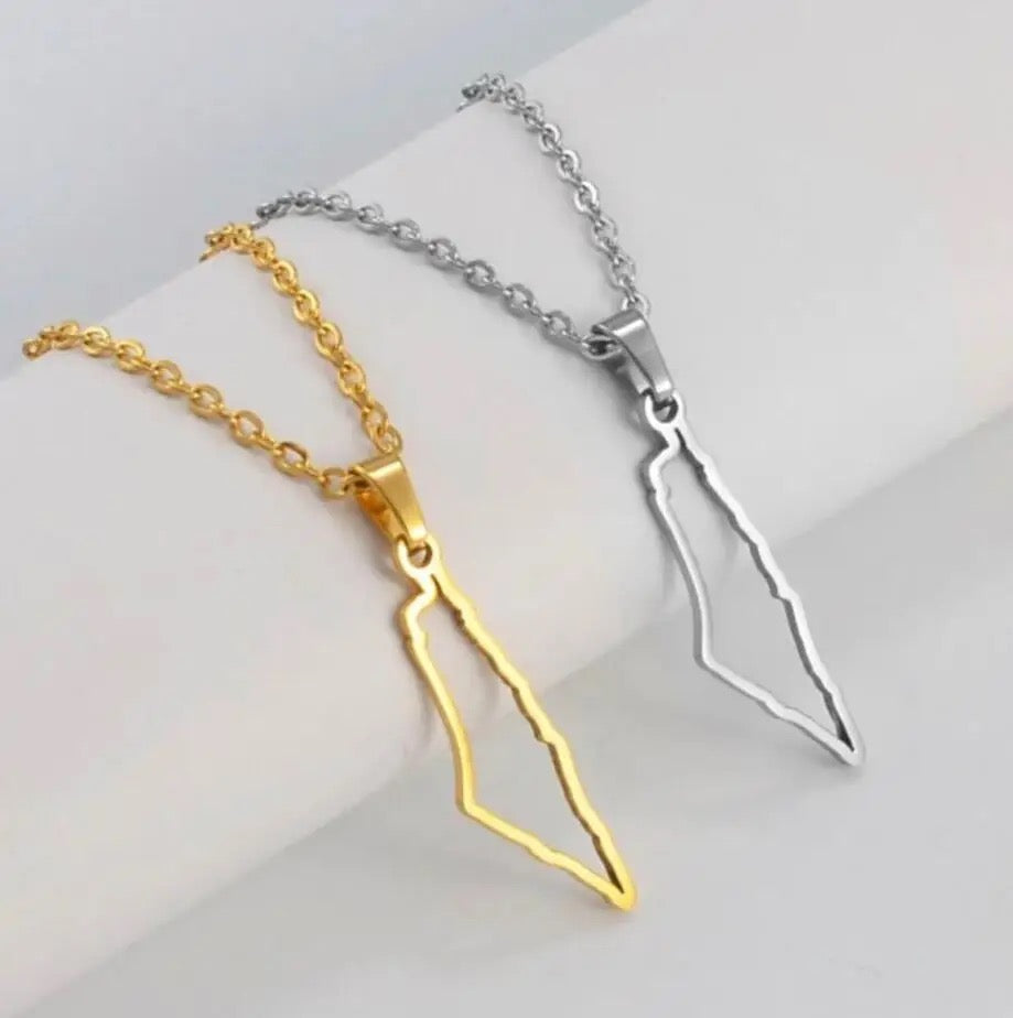 Dainty Palestine Map Necklace (Gold & Silver, 3cm)