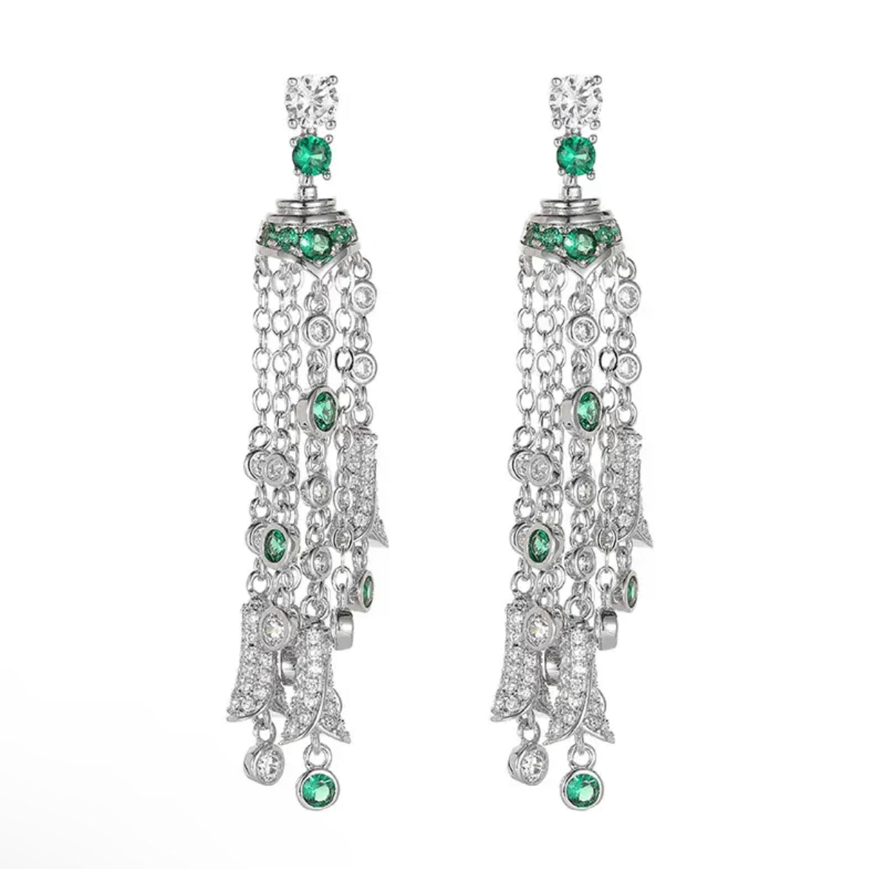 Emerald Opulence Tassle Earring (925)