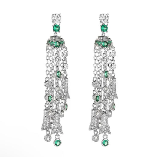 Emerald Opulence Tassle Earring (925)