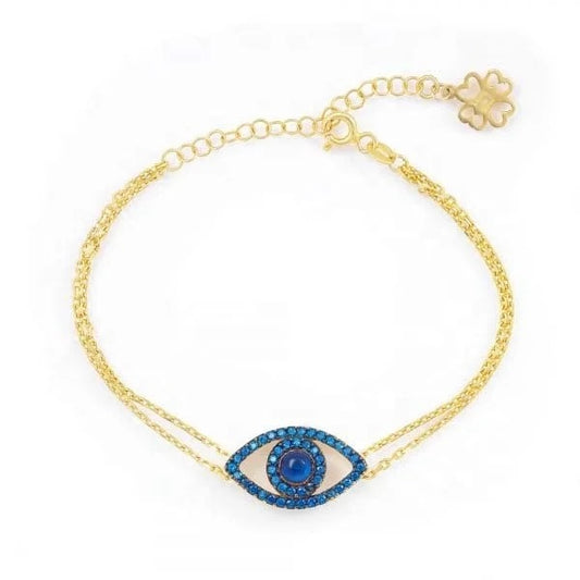 Ocean Eyes Blue & Gold Evil Eye Bracelet (925)