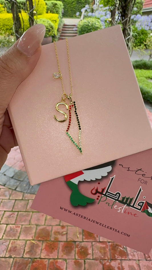 Personalised Palestine Colour Map Initial Necklace (925)