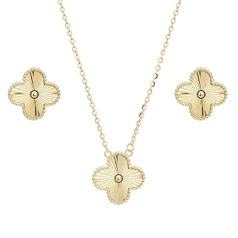Antique Gold Clover Floating Pendant & Earring Set (2 piece)