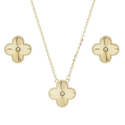 Antique Gold Clover Floating Pendant & Earring Set (2 piece)