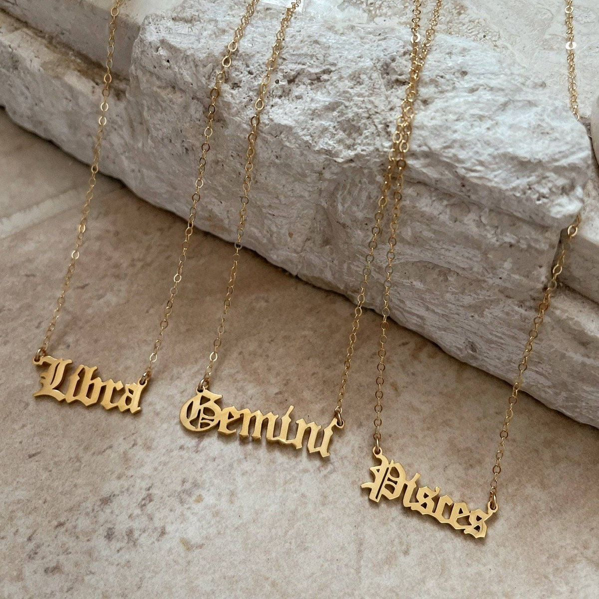Gold Zodiac Nameplate Necklace