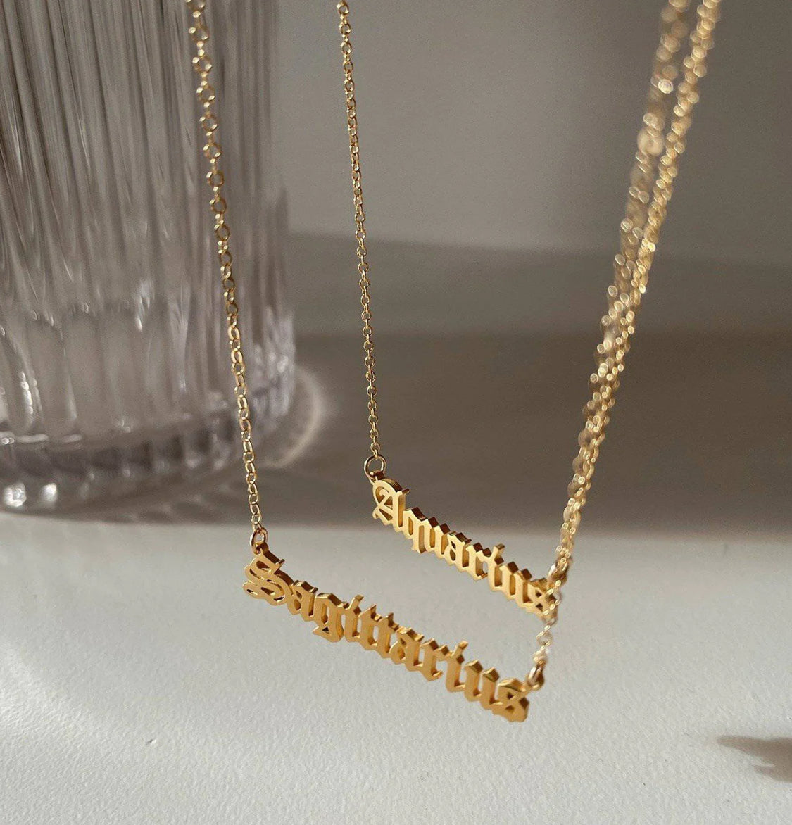 Gold Zodiac Nameplate Necklace