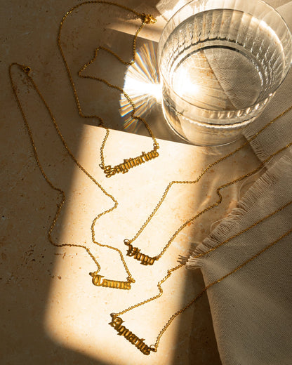 Gold Zodiac Nameplate Necklace