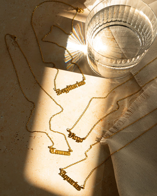 Gold Zodiac Nameplate Necklace