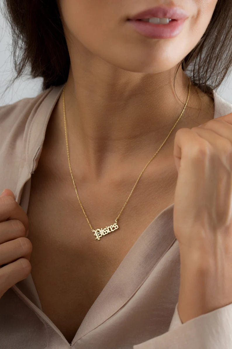 Gold Zodiac Nameplate Necklace