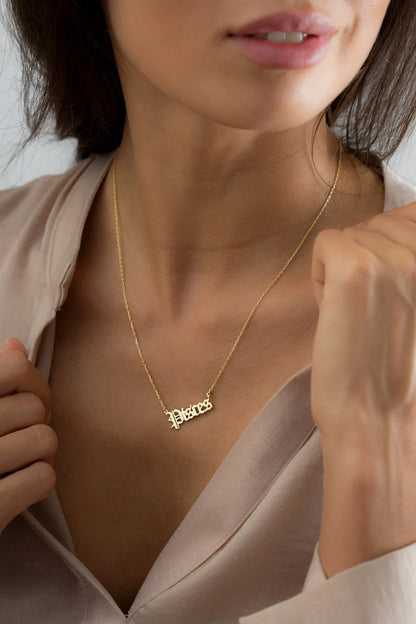 Gold Zodiac Nameplate Necklace