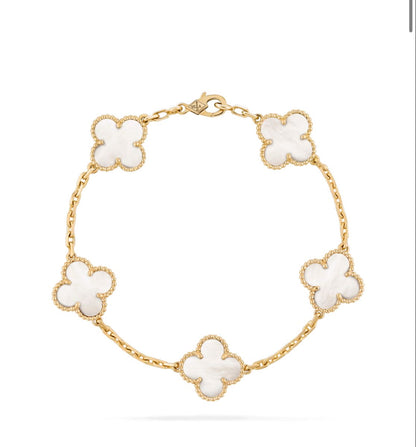 Gold & Pearl Clover Bracelet (925, Vermeil)