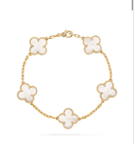 Gold & Pearl Clover Bracelet (925, Vermeil)