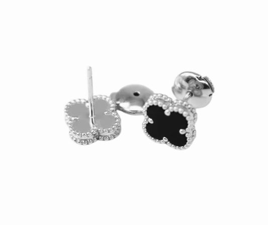 Black & Silver Dainty Clover Stud (925)