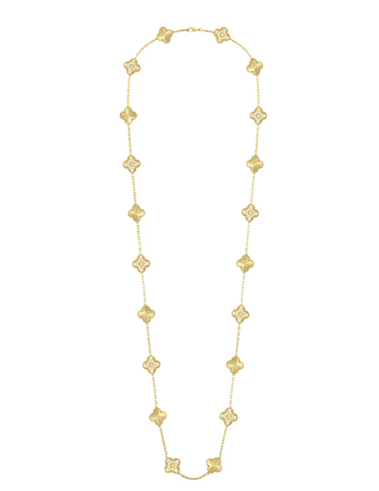 Gold Long Clover Vintage Pave & Laser Cut Necklace (925, Heavyweight)