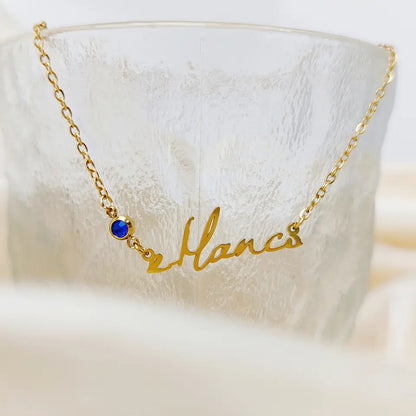 Personalised Birthstone Nameplate Necklace (Gold, Silver, Rose)