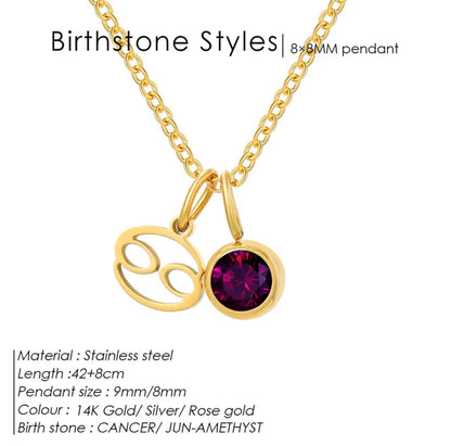 Gold Birthstone Zodiac Necklace