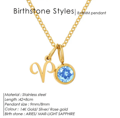 Gold Birthstone Zodiac Necklace