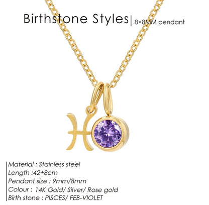 Gold Birthstone Zodiac Necklace