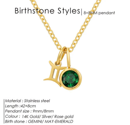 Gold Birthstone Zodiac Necklace