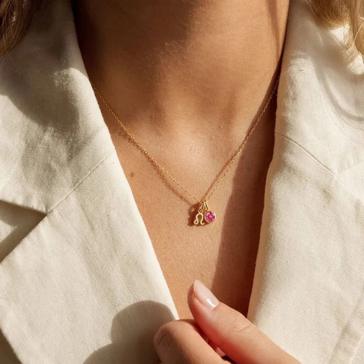 Gold Birthstone Zodiac Necklace