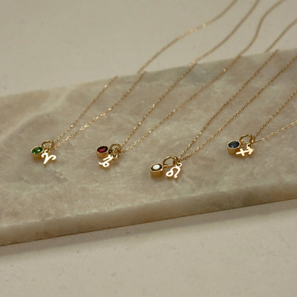 Gold Birthstone Zodiac Necklace