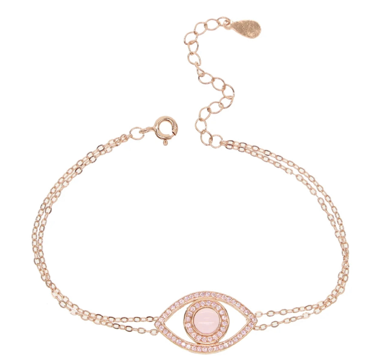 Rose Quartz & Rose Gold Sublime Evil Eye Bracelet (925)